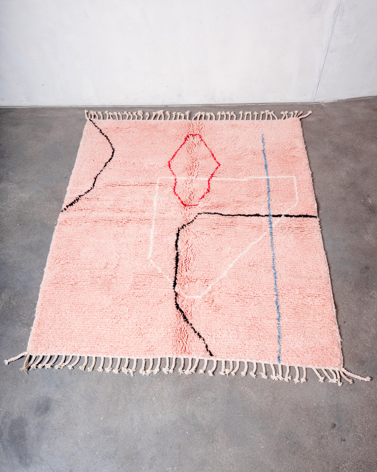 odern, designer, handcrafted Berber rug from Morocco. Beniourain carpet with beautiful colours and patterns and fluffy wool texture.